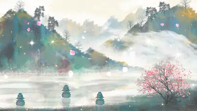 中国风山水典雅古风水墨风诗词