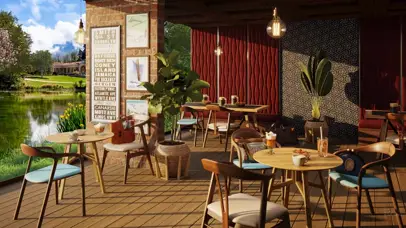 舒适的湖边咖啡厅