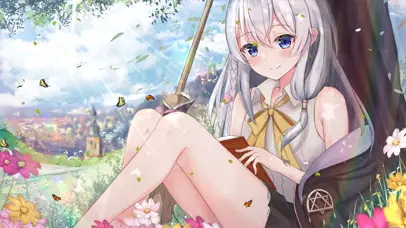 花丛树下美少女