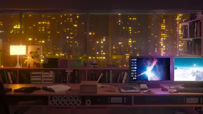 夜晚书房外的雨