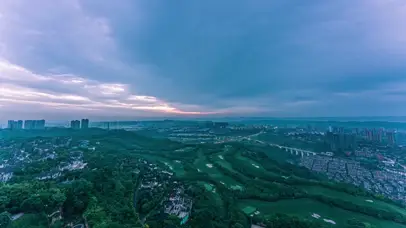 8k高尔夫别墅绿地唯美黎明日出