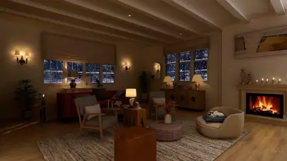 欧式客厅-窗外雪花漫天