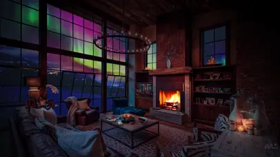 舒适的冬季极光房间