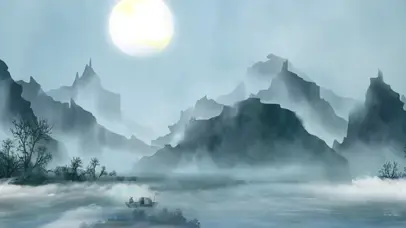 中国风蓝色幽静水墨