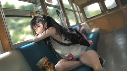 旅途车上的少女