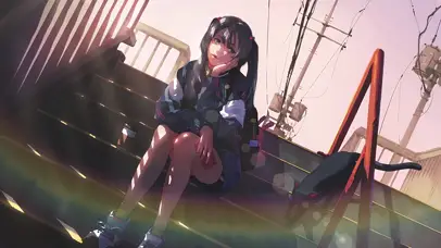 坐在楼梯的女孩