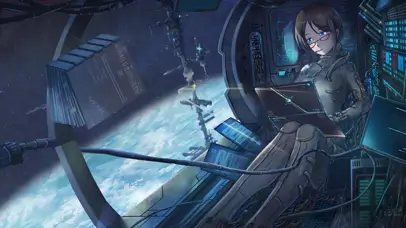 在宇宙飞船中工作的少女