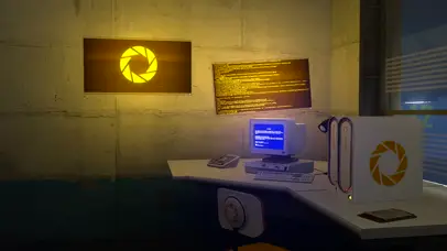 Portal yellow and blue computers