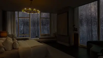森林卧室玻璃雨