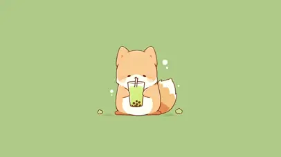 可爱小狗狗喝奶茶