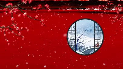 冬季冬日冬天下雪红色城墙外雪景