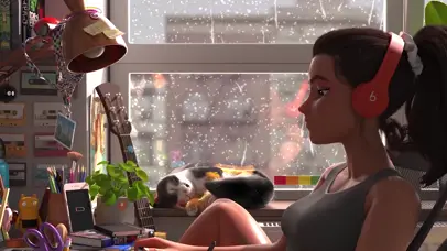 雨天听音乐学习