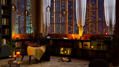 夜雨打在窗户上