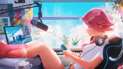 午后放松听音乐的少女