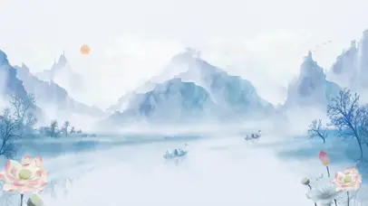 中国风荷花风景水墨画