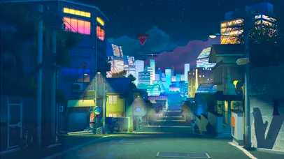 插画-夜晚日系街道