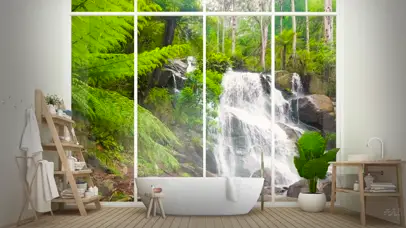 舒适的浴室环境和雨林瀑布