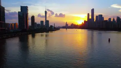 4k广州珠江日落晚霞夕阳城市