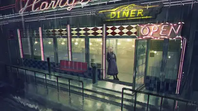 雨天店门口的少女