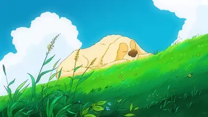 插画-草坡上的狗狗