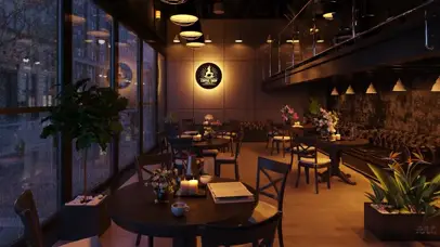 雨夜舒适的咖啡厅