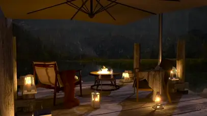 雨天在湖边休息