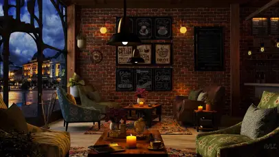 城市雨夜 舒适的咖啡厅