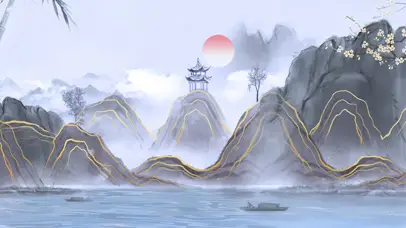 中国风紫色唯美水墨山水画