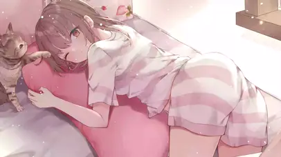 4K 软萌可爱动漫少女和猫