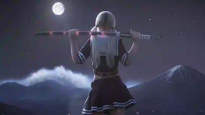 4K月光下女武士