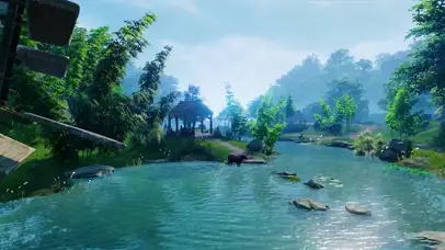 养眼绿色中国风水车湖景