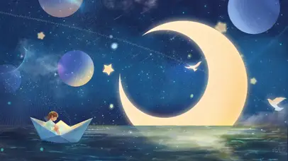 梦幻月亮船星空