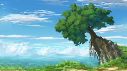 蓝天白云树下