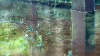 动漫里宁静的下雨天