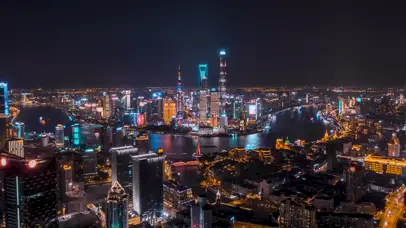 4K 高清 上海陆家嘴的夜景