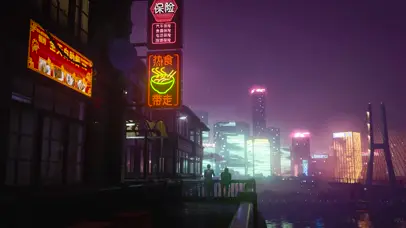 赛博朋克雨天重庆夜景