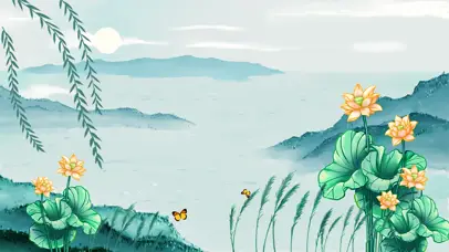 荷花、蝴蝶、燕子、小船