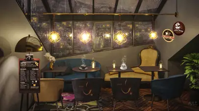 雨滴玻璃 夜晚的咖啡厅