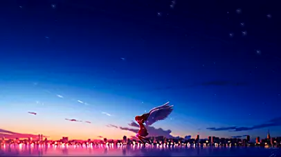 星空湖面天使少女