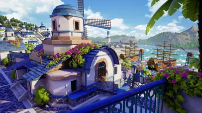 4K蓝色风车城堡小镇风景