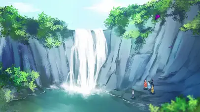 瀑布风景旅行插画