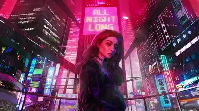 赛博朋克 夜城雨天少女