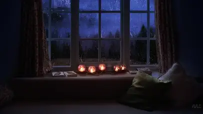 窗外大雨 舒适的房间