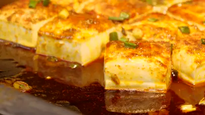 4K煎豆腐铁板豆腐街边小吃美食