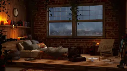 舒适卧室窗外暴雨雷暴