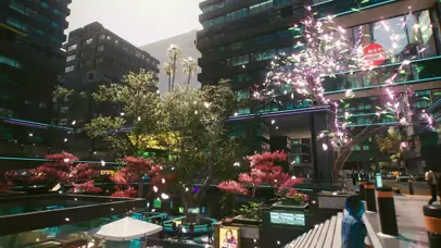 赛博朋克城市樱花风景