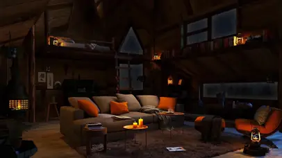 暴雨天舒适小木屋