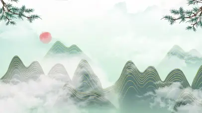 古风绿色水墨山水仙境