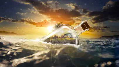 夕阳海上漂流瓶世界