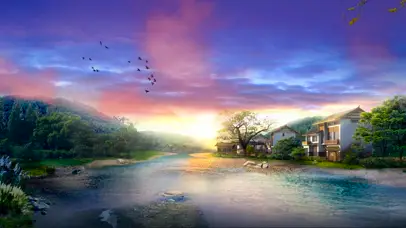 放松森林流水小别墅